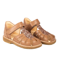 Angulus sandal med lukket tå og velcro (normal til bred pasform) - Almond/Maple Glitter