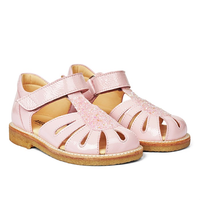 Angulus sandal med lukket tå og velcro - Rosa/Rosa glitter (normal til bred pasform)