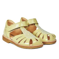Angulus sandal med lukket tå og velcro - Lys gul/Gul glitter
