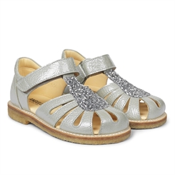 Angulus sandal med lukket tå og velcro - Mint / sølv glitter 