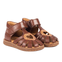 Angulus hjerte sandal med velcro - Terracotta/Manderin Glitter