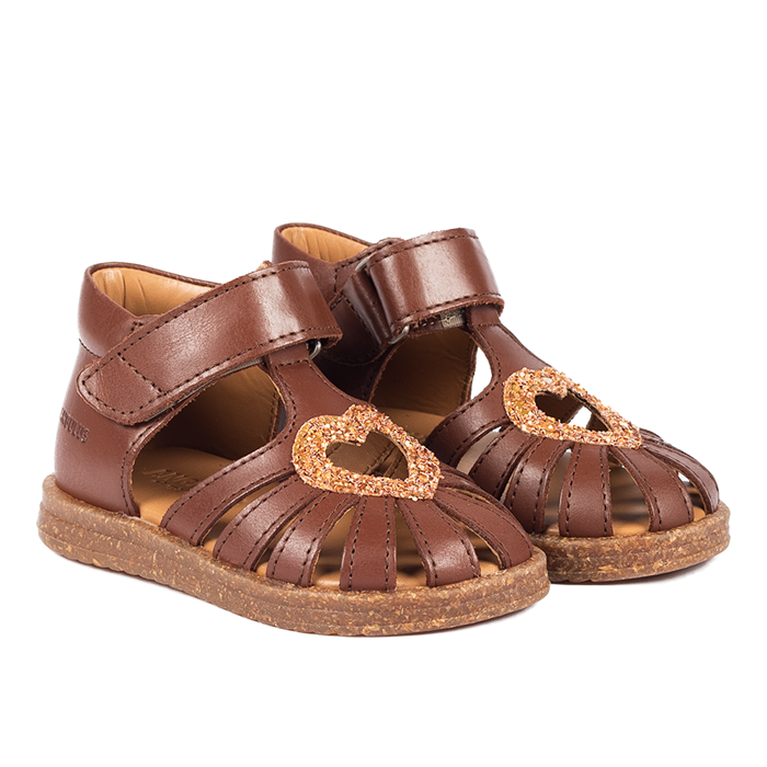 Angulus hjerte sandal med velcro - Terracotta/Manderin Glitter