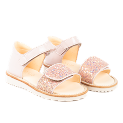 Angulus Laksandal med funklende glitterdetalje og velcro (smal til normal pasform) - Pale Rose/Rose Glitter