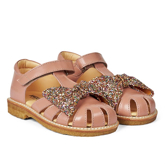 Angulus sandal med sløjfe - Mørk Peach/Multi Glitter