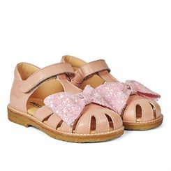Angulus sandal med sløjfe - Peach/Rosa Glitter