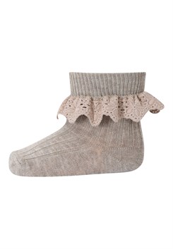 MP Lisa socks w/lace - Light Brown Melange