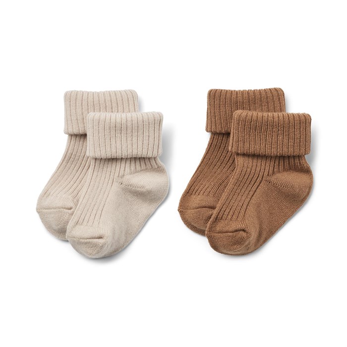 Wheat 2-pak Wool Rib Socks Ziggy - Caramel