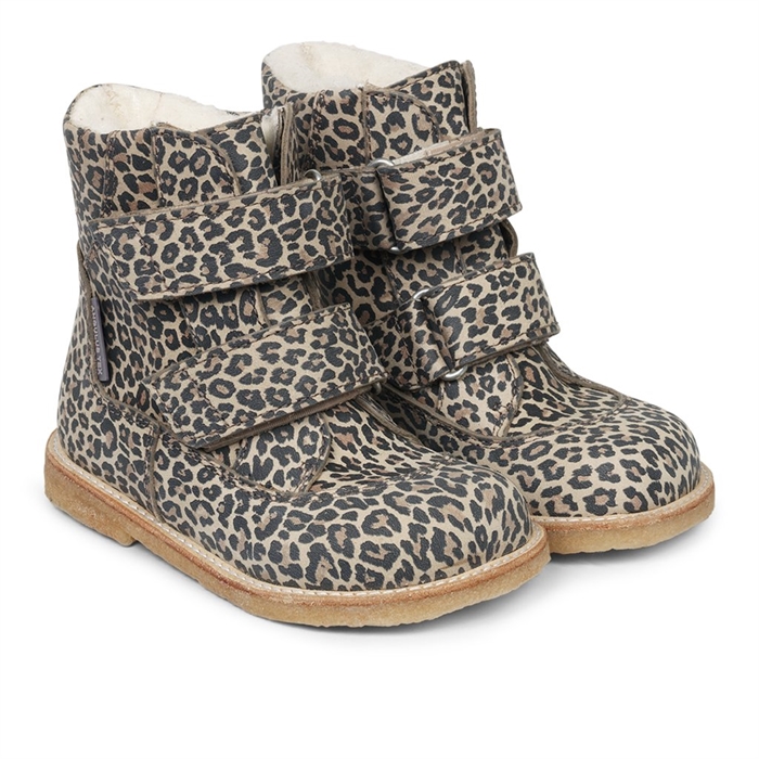 Angulus TEX-støvle med velcrolukning og uld foer - Leopard