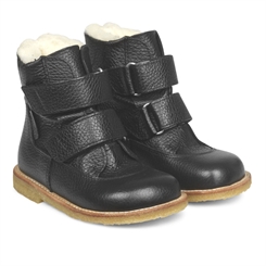 Angulus TEX-støvle med velcrolukning og uld foer - Black