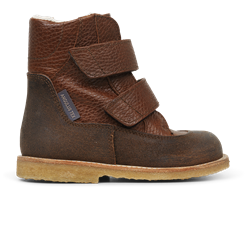 Angulus TEX-støvle med velcrolukning og uld foer - Dark Brown/Cognac