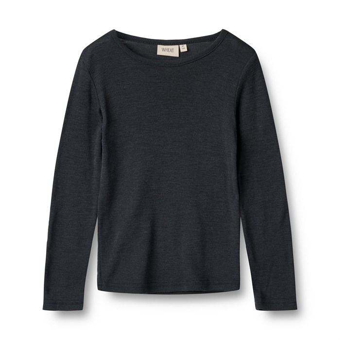 Wheat Wool T-shirt L/S Alfie - Navy