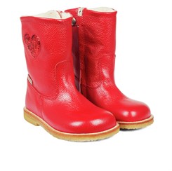 Angulus TEX-støvle med glitterhjerte og lynlås - Red/Red glitter