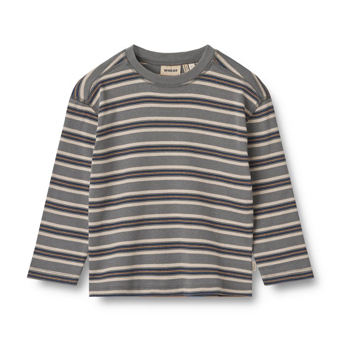 Wheat T-shirt Hans LS - Stormy blue stripe