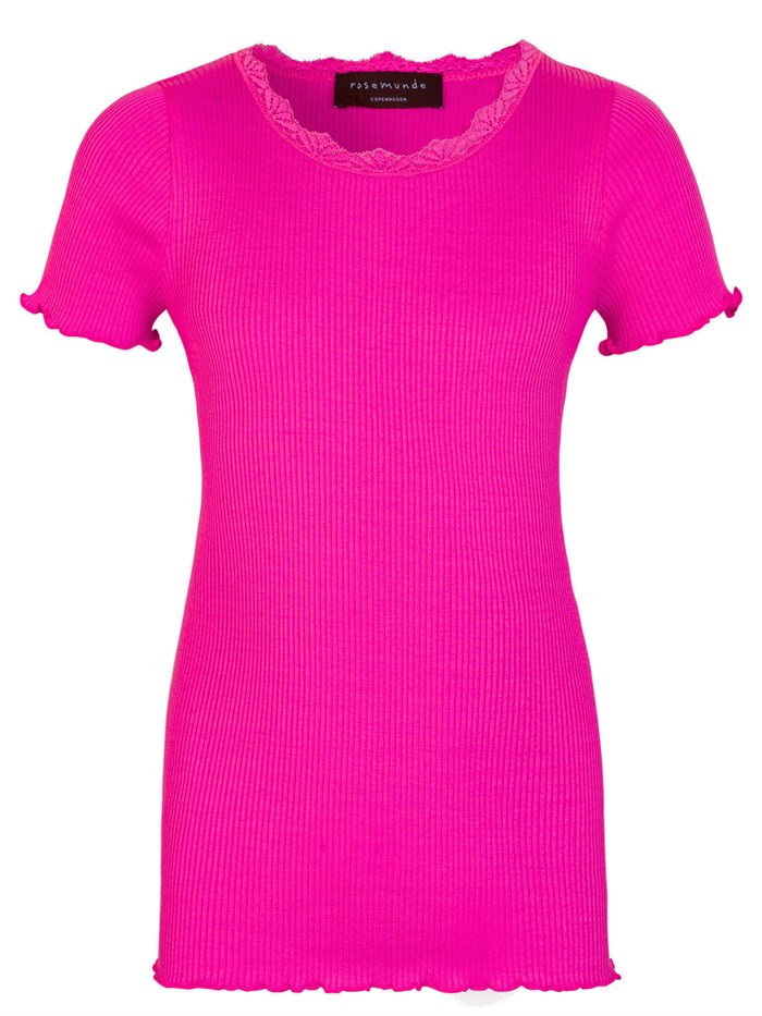 Rosemunde Silk t-shirt regular w/ lace - Pink peacock