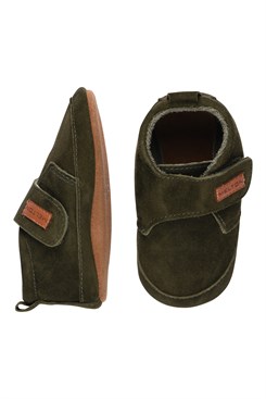 Melton Suede slippers w. velcro - Military Olive
