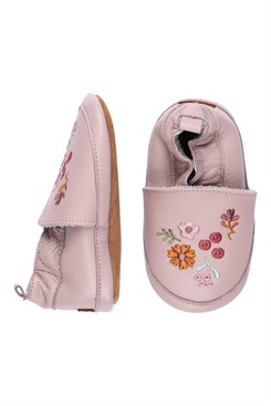 Melton Leather Slippers with flowers - Alt Rosa