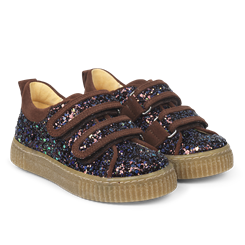 Angulus sneakers med velcro - Bark/Blomme glitter