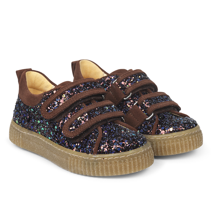 Angulus sneakers med velcro - Bark/Blomme glitter