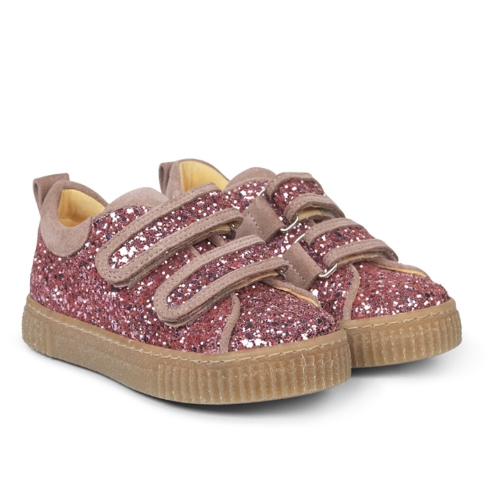 Angulus sneakers med velcro - Rosa glitter/Pudder