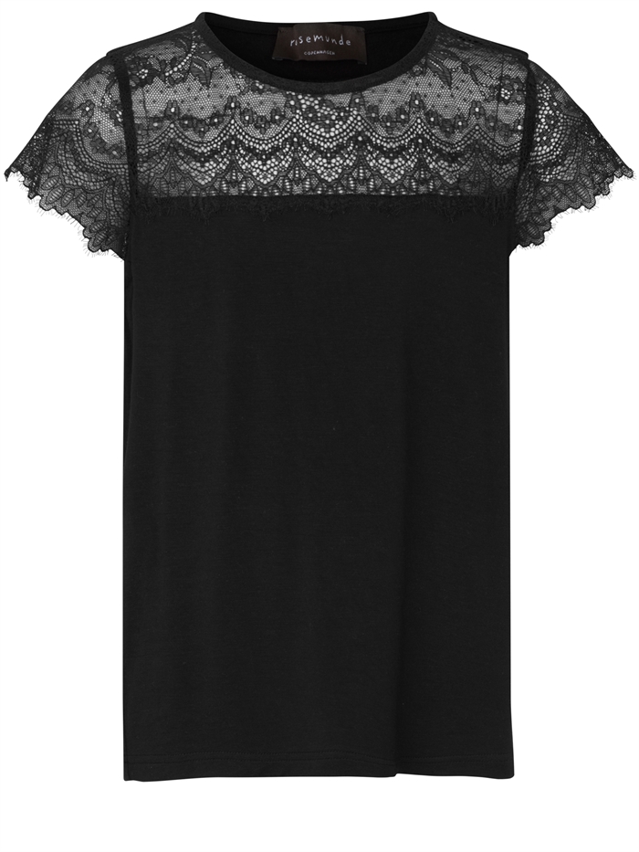 Rosemunde  t-shirt regular SS w/lace - Black