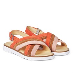Angulus sandal med åben tå og spændelukning - Peach/Cognac/Coral