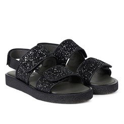 Angulus Glitter sandal med velcro - Sort/sort Glitter