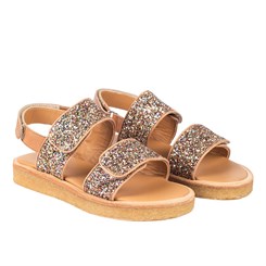 Angulus Glitter sandal med velcro - Tan/Multi Glitter