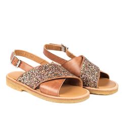 Angulus sandal med åben tå og spændelukning - Tan/Multi Glitter