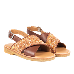 Angulus sandal med åben tå og spændelukning - Manderin Glitter/Terracotta