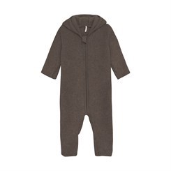 Huttelihut Pram suit w/ears - wool fleece - Dark Brown Melange