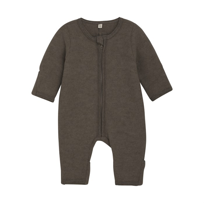 Huttelihut Pram suit w/zip - wool fleece - Brown Melange