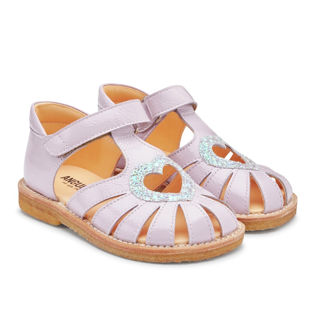 Hjerte sandal (smal til normal pasform) - Lilla/Mint glitter