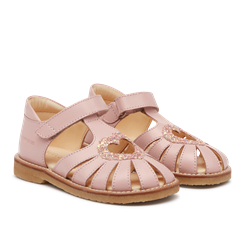 Angulus Hjerte sandal (smal til normal pasform) - Pale Rose/Rose Glitter