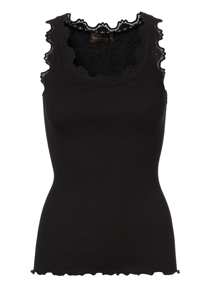 Rosemunde ikoniske Babette silketop med blonder - Black