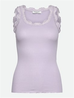 Rosemunde ikoniske Babette silketop med blonder - Purple heather