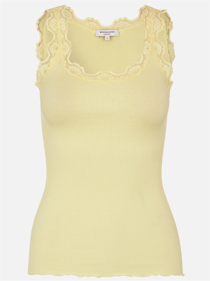 Rosemunde ikoniske Babette silketop med blonder - Lemon creme