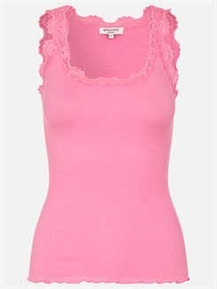 Rosemunde ikoniske Babette silketop med blonder - Dolly pink