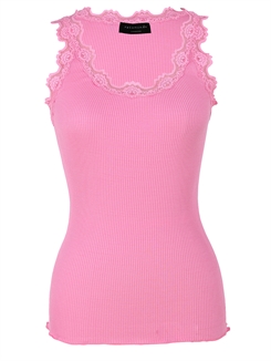 Rosemunde ikoniske Babette silketop med blonder - Bubblegum Pink