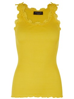 Rosemunde ikoniske Babette silketop med blonder - Sunshine yellow