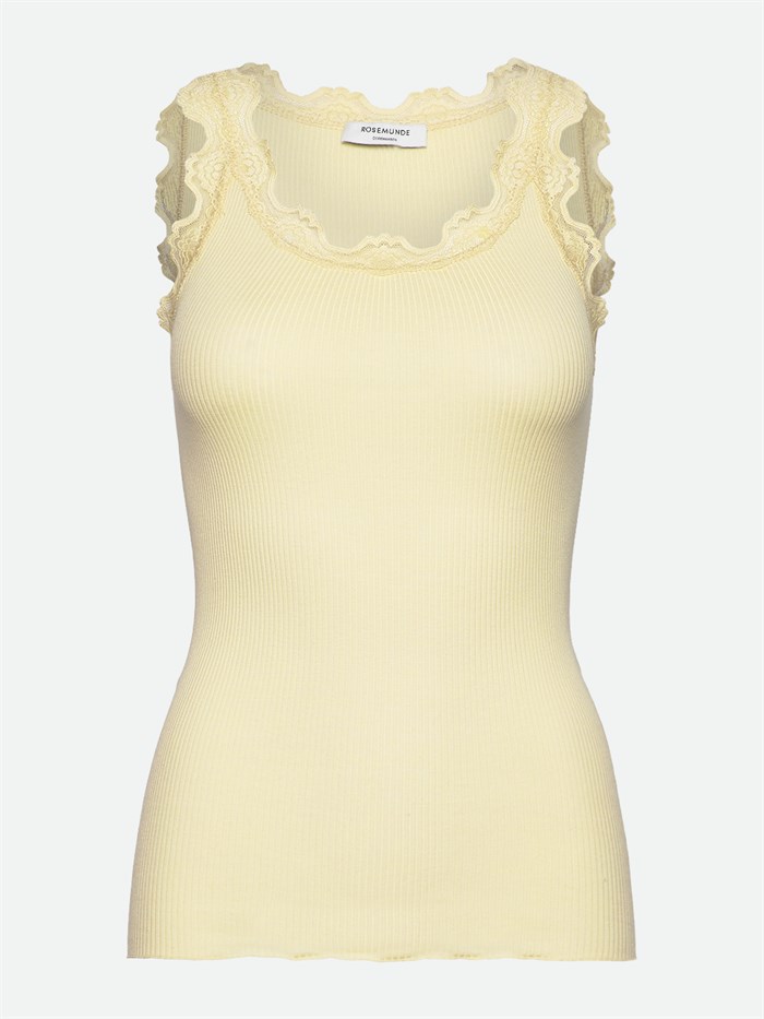 Rosemunde ikoniske Babette silketop med blonder - Pastel yellow