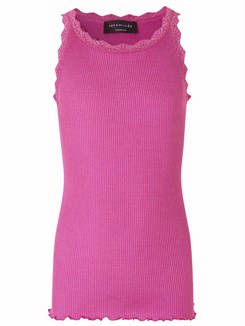 Rosemunde Silk top regular w/ lace - Deep fuchsia