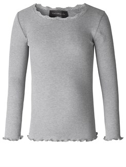 Rosemunde Silk t-shirt regular w/ lace - Light grey melange