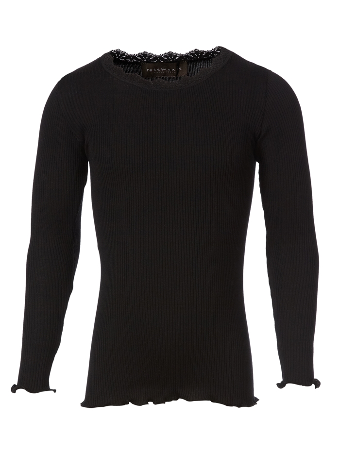 Rosemunde Silk t-shirt regular LS w/lace - Black