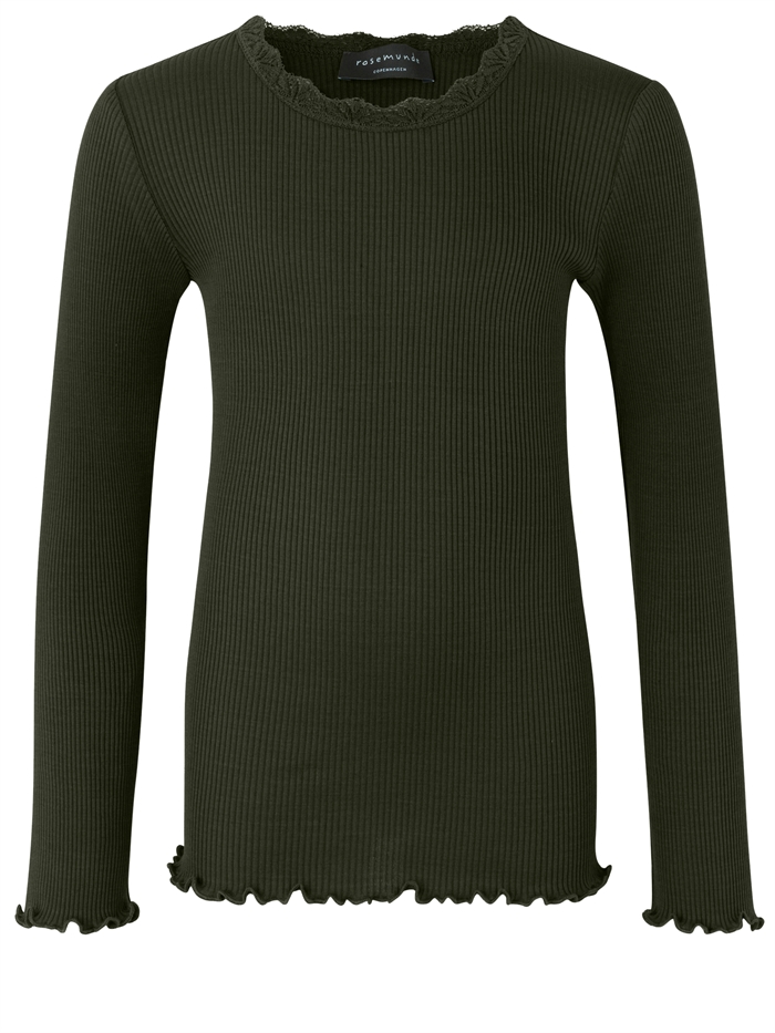 Rosemunde Silk t-shirt regular LS w/lace - Black green