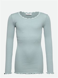 Rosemunde Silk t-shirt regular w/ lace - Blue mist