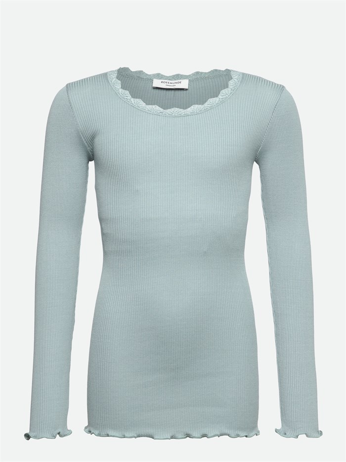 Rosemunde Silk t-shirt regular w/ lace - Blue mist