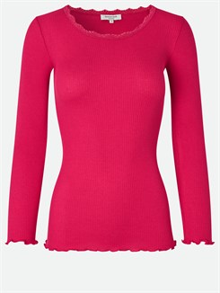 Rosemunde Silk t-shirt regular LS w/lace - Pink berry