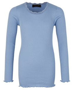 Rosemunde Silk t-shirt regular w/ lace - Blue heaven