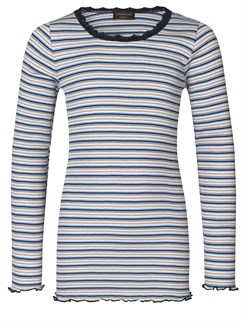 Rosemunde Silk t-shirt regular w/ lace - Blue multi stripe