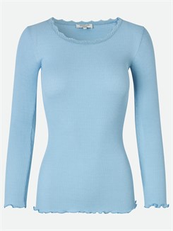 Rosemunde Silk t-shirt regular LS w/lace - Heaven blue